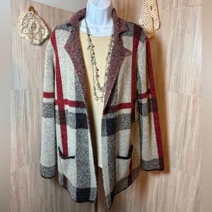 Keren Hart Plaid Open Front Cardigan Sweater NWT